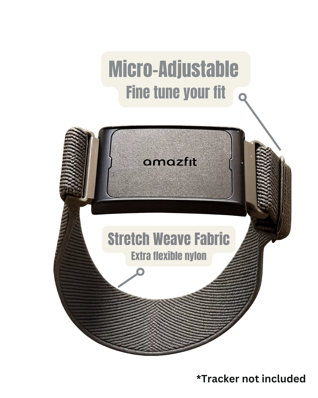 Amazfit Helio Strap Bicep Loop – Extra-Flexible Nylon Band (Stone Grey, 22mm)