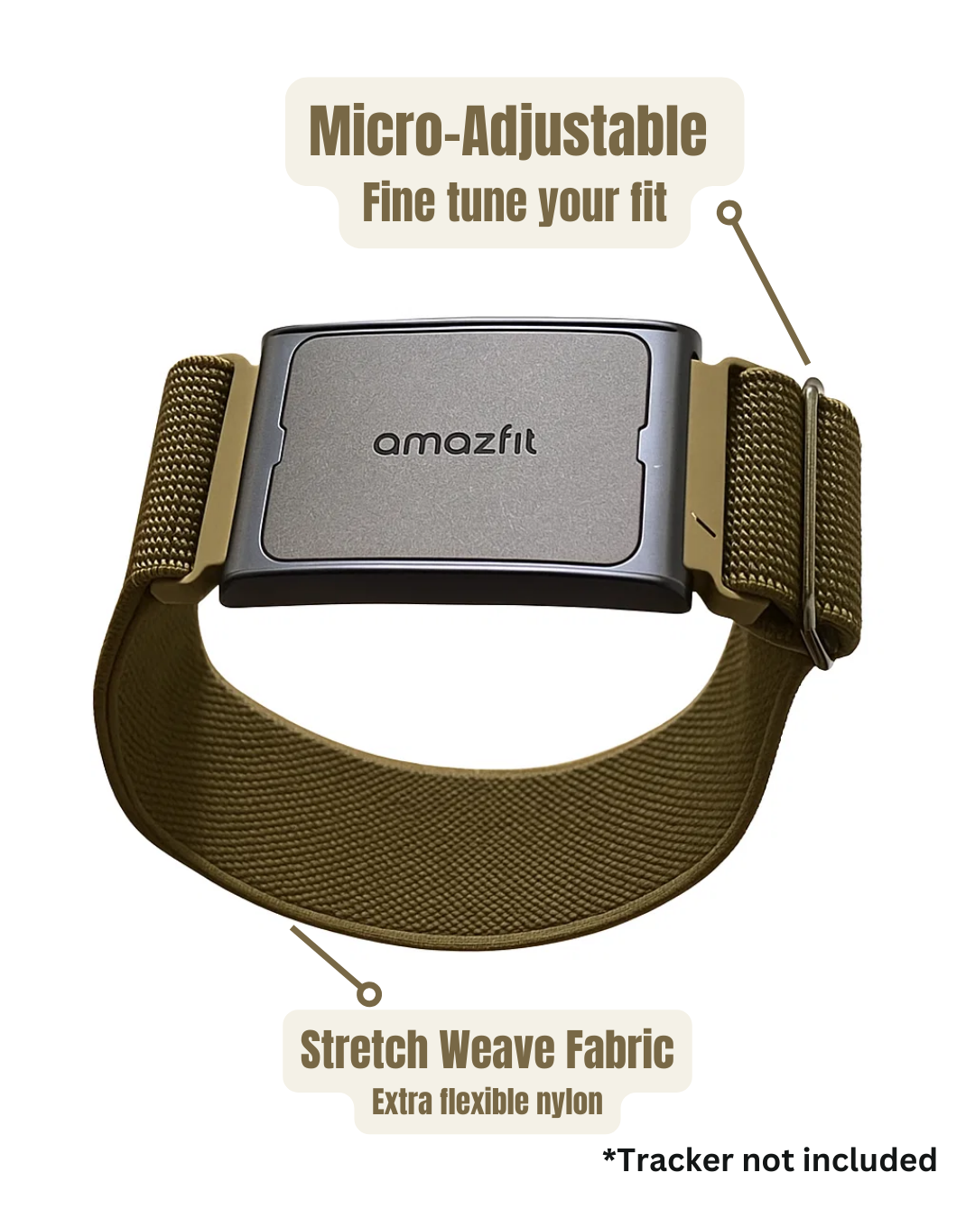 Amazfit Helio Strap Bicep Loop – Extra-Flexible Nylon Band (Ranger Olive, 22mm)