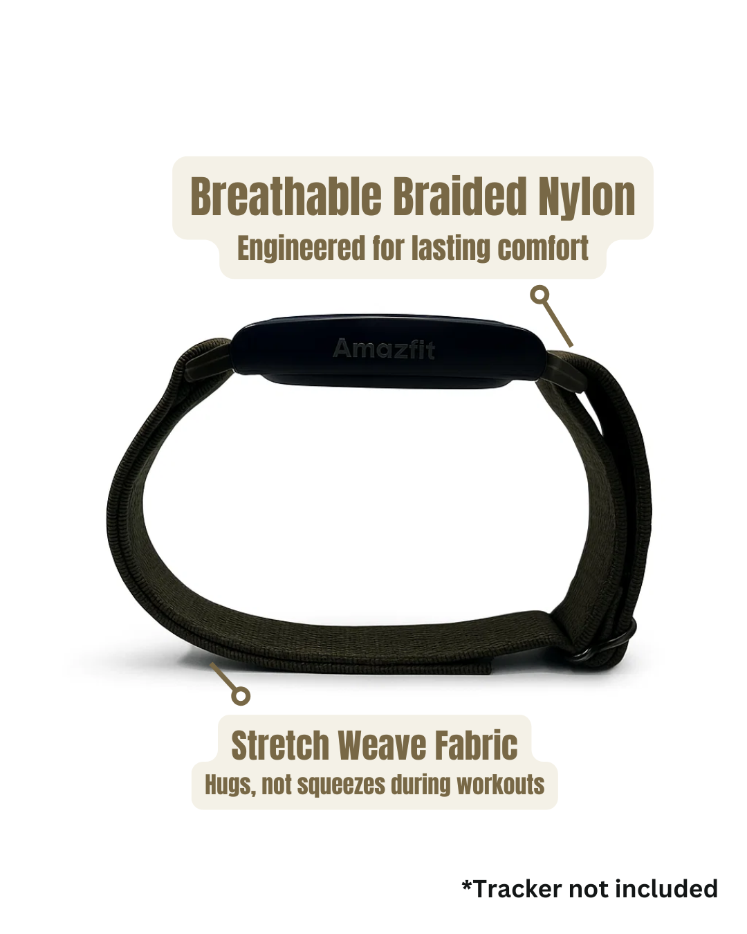 Amazfit Helio Strap Bicep Loop – Extra-Flexible Nylon Band (Ranger Olive, 22mm)