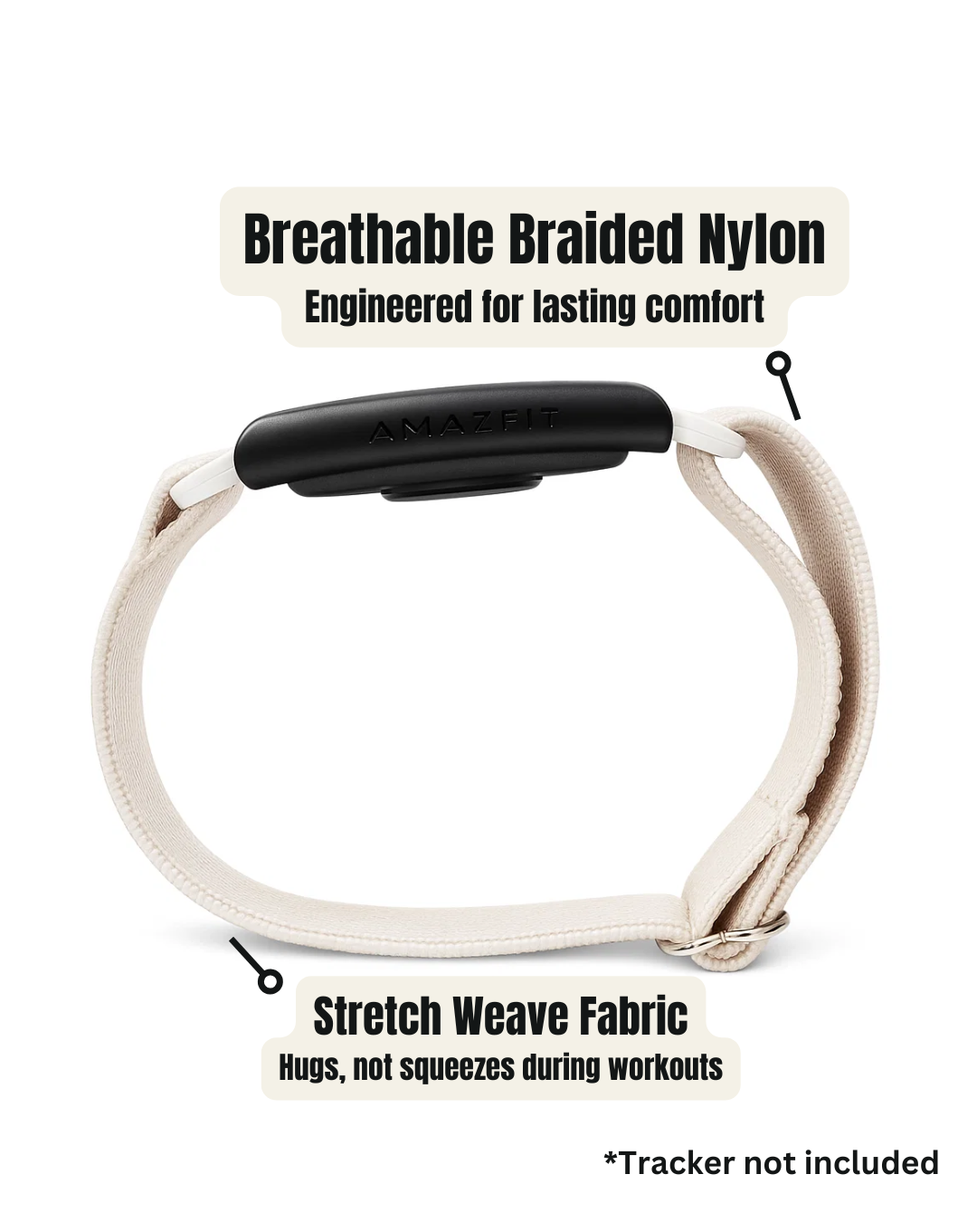 Amazfit Helio Strap Bicep Loop – Extra-Flexible Nylon Band (Linen White, 22mm)