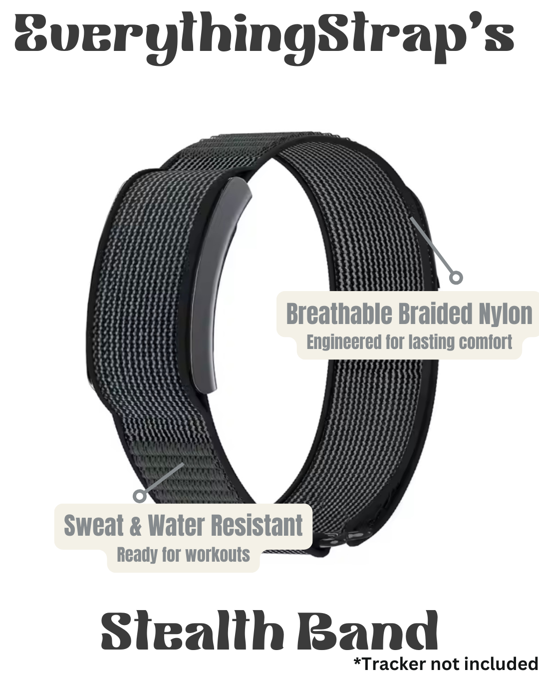 Stealth Band – Logo-Free Braided Nylon Strap for Amazfit Helio (Black, 22 mm)