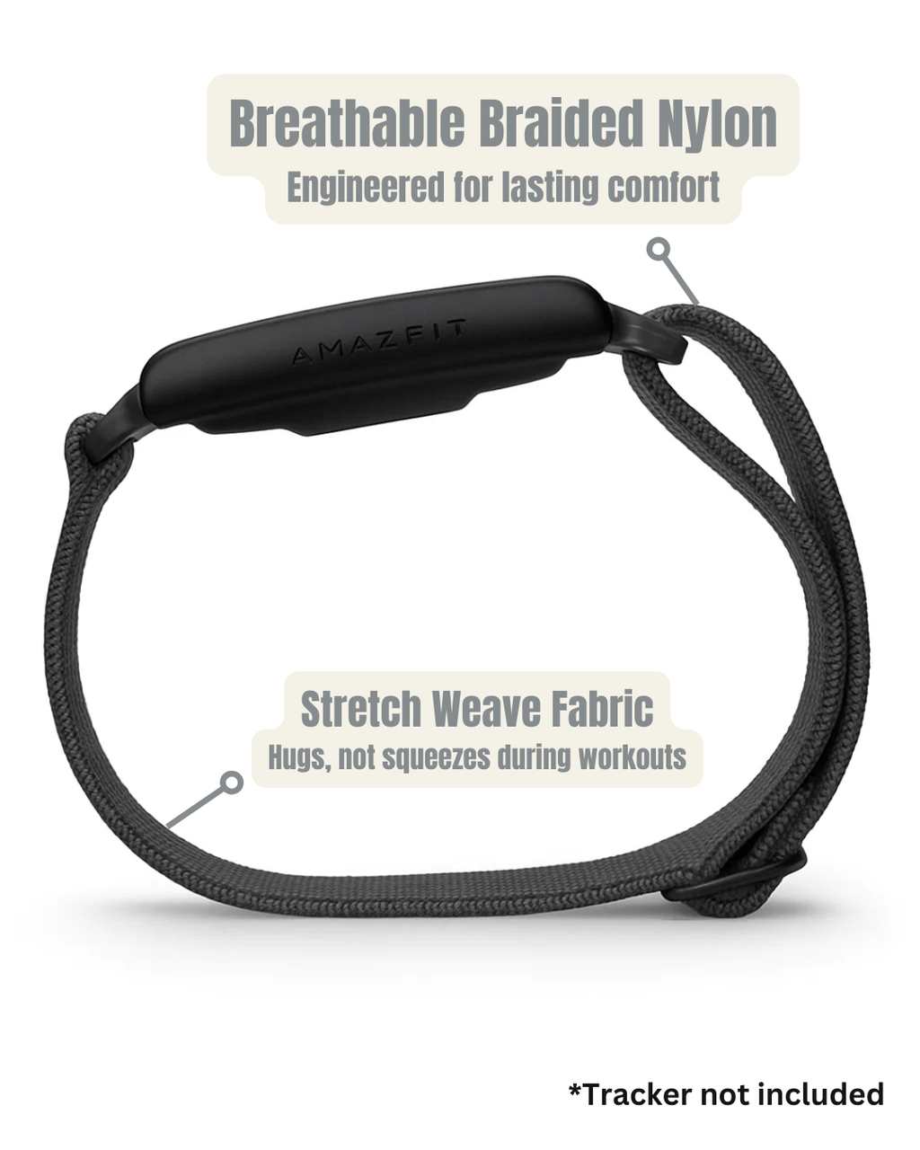 Bicep Loop – Extra-Flexible Nylon Strap for Amazfit Helio (Stone Grey, 22 mm)