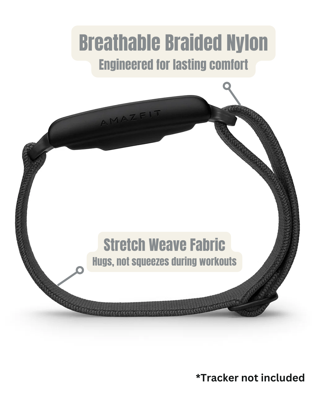 Bicep Loop – Extra-Flexible Nylon Strap for Amazfit Helio (Stone Grey, 22 mm)